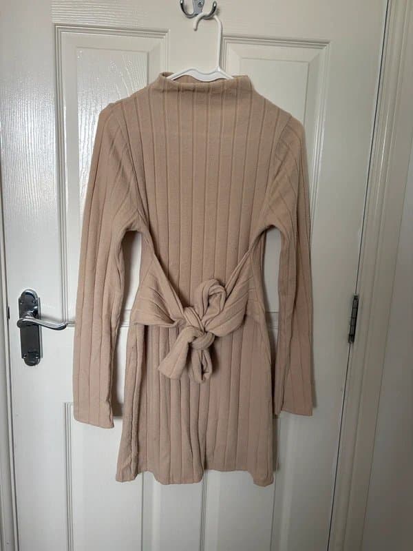 ASOS Design 🤎 ASOS Ribbed Tie Waist Dress | Size S (8-10) | Beige Knit Dress