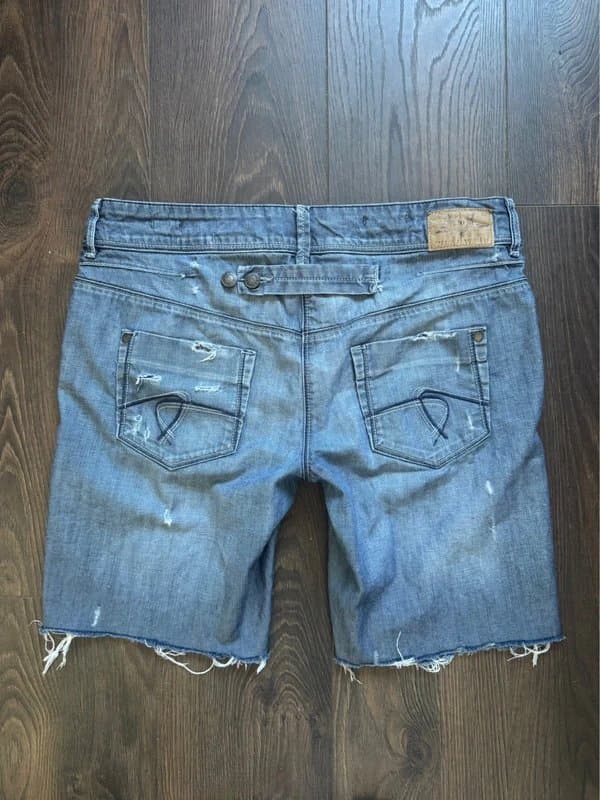 River Island Vintage 2000s low rise distressed denim boyfriend jorts dark wash - UK 12-14