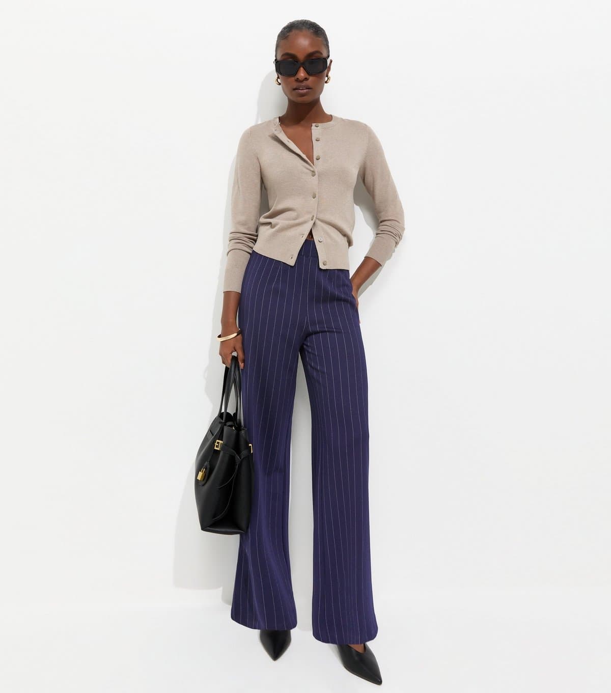 New Look New Look Blue Pinstripe Wide Leg Tailored Trousers