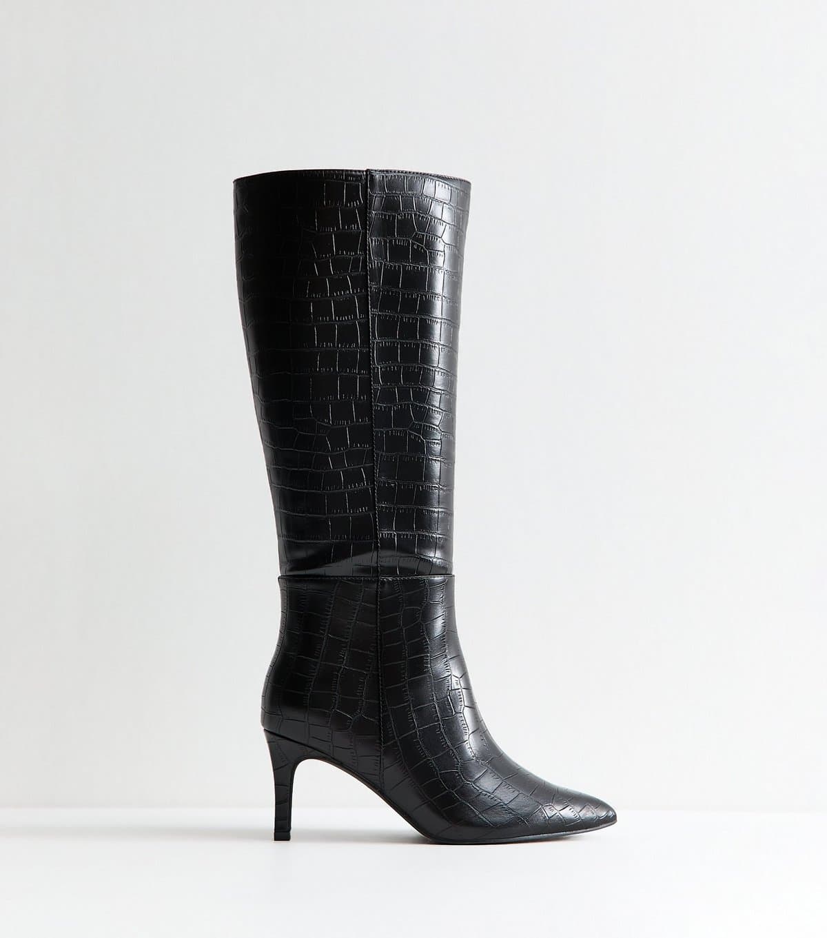 New Look New Look Black Croc Embossed Stiletto Boots