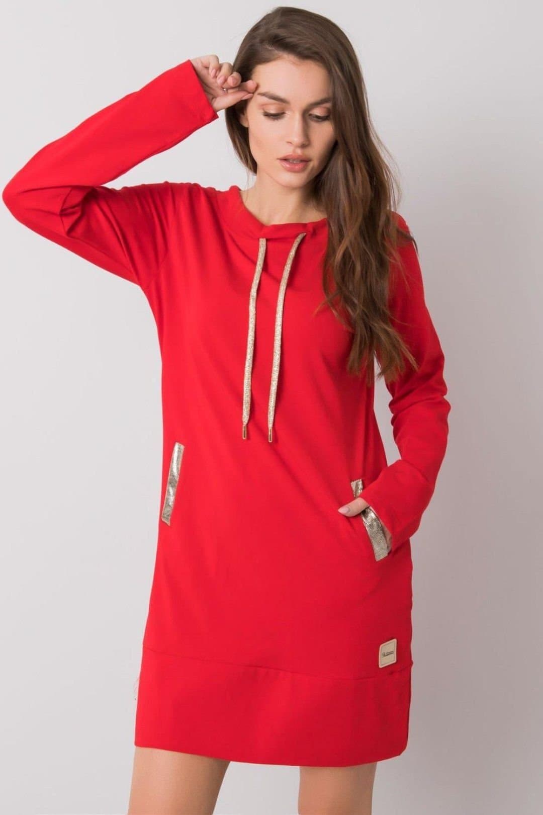 Love Lace Love Lace Women's Long Sleeve Cotton Day Dress with Pockets in Red