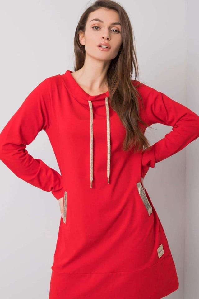 Love Lace Love Lace Women's Long Sleeve Cotton Day Dress with Pockets in Red - 2