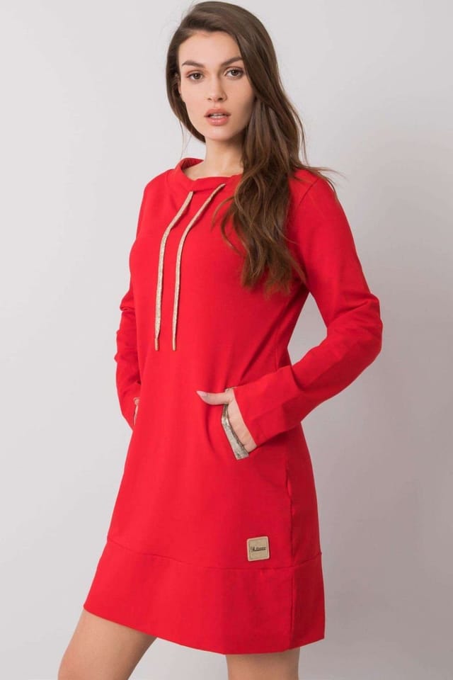 Love Lace Love Lace Women's Long Sleeve Cotton Day Dress with Pockets in Red - 3