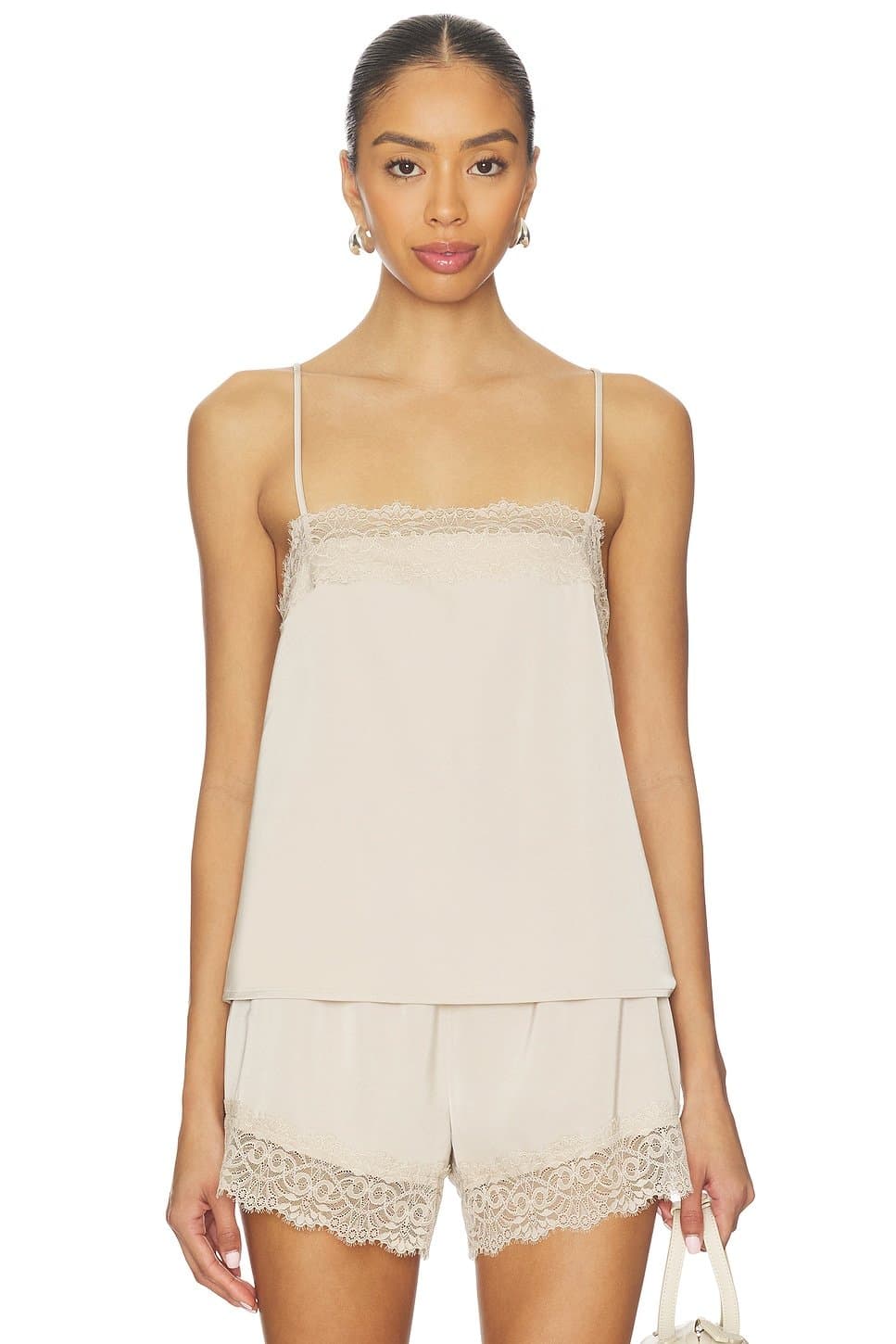 revolve Revolve Elegant Lace Trim Cami Top in Champagne
