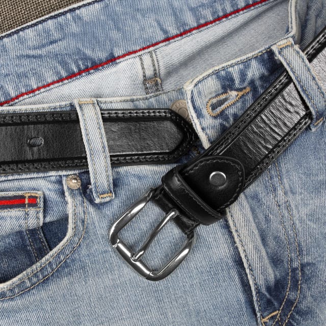 Woodland Leathers Woodland Leathers Men's Men's Classic Belt, Leather Back Jeans Trouser Belt in Black - 2