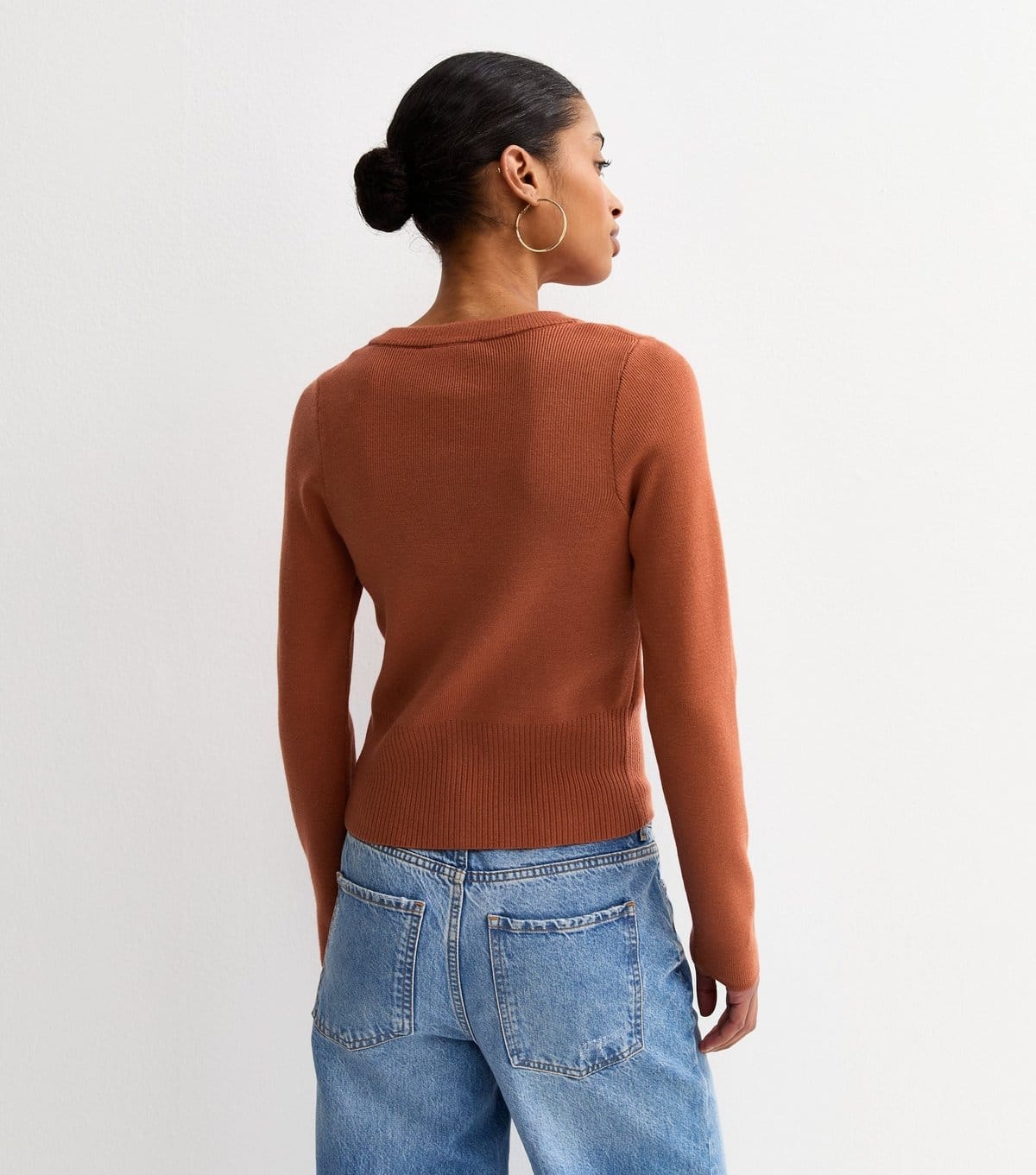 New Look Women's Rust Compact Knit Crew Neck Cardigan New Look - 4