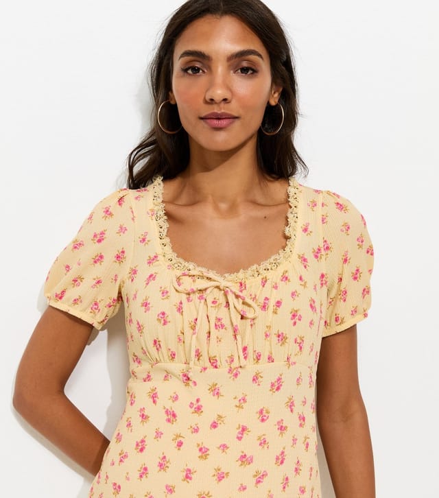 New Look Women's Maternity Light Yellow Ditsy Milkmaid Midi Lace Trim Midi Dress New Look - 2