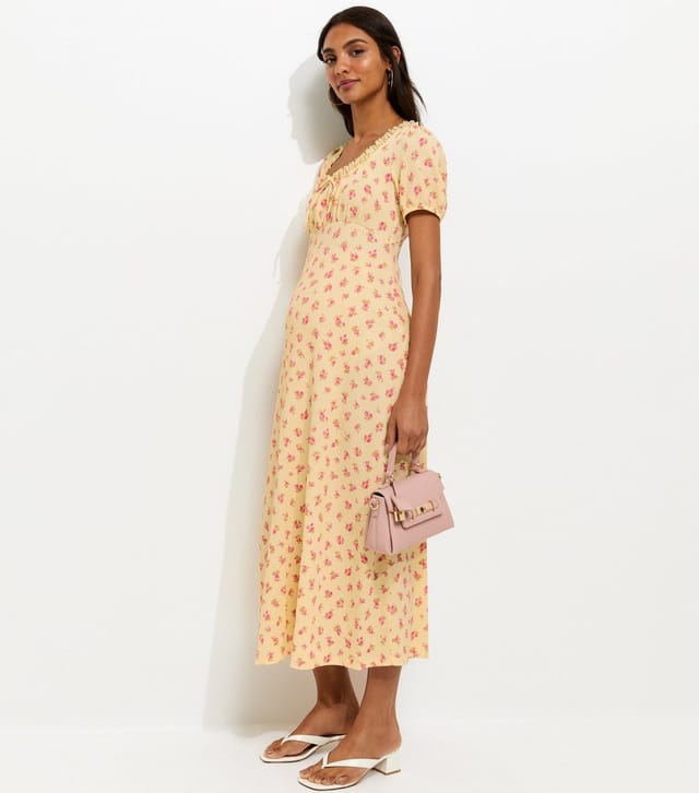 New Look Women's Maternity Light Yellow Ditsy Milkmaid Midi Lace Trim Midi Dress New Look - 3