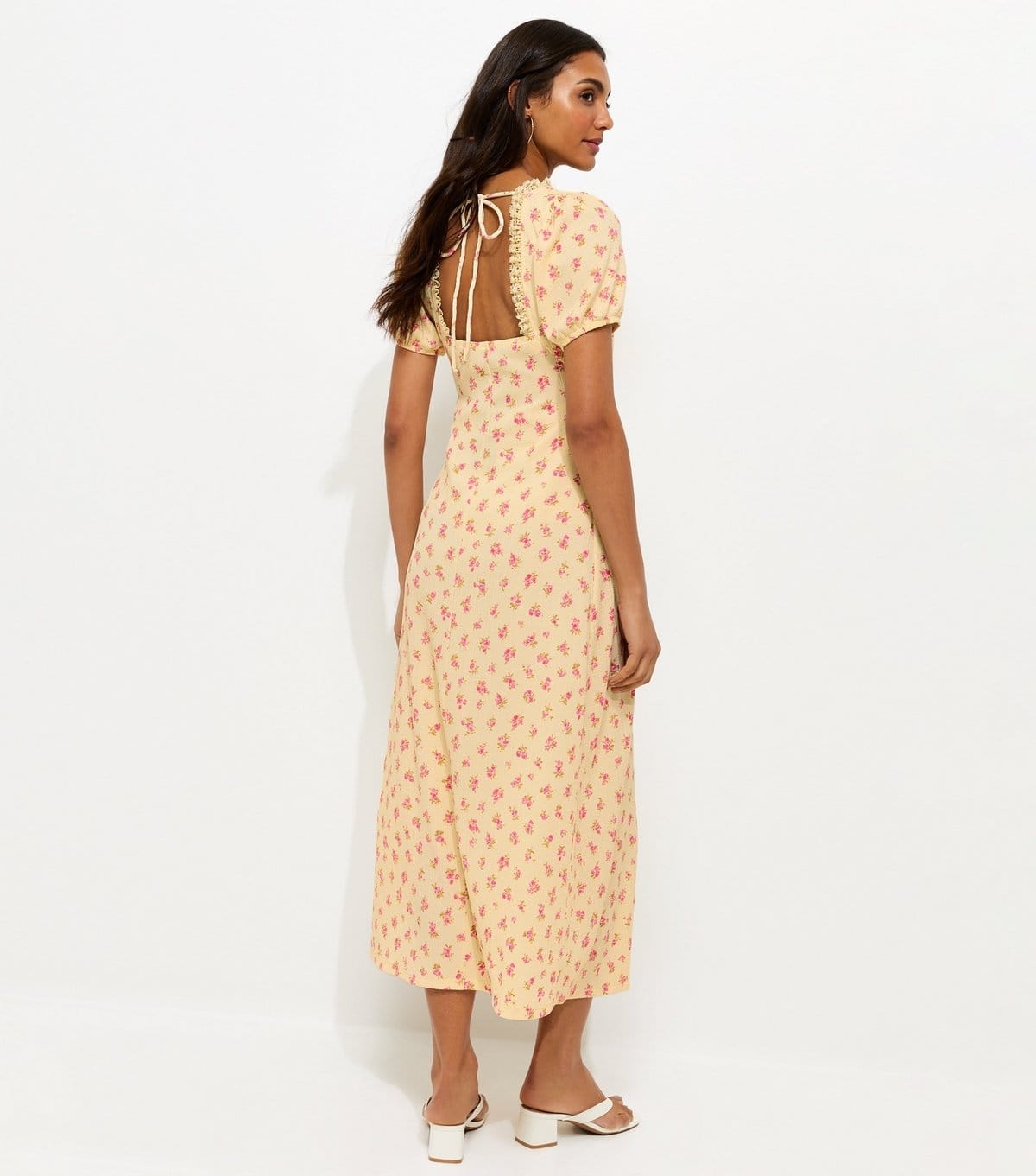 New Look Women's Maternity Light Yellow Ditsy Milkmaid Midi Lace Trim Midi Dress New Look - 4
