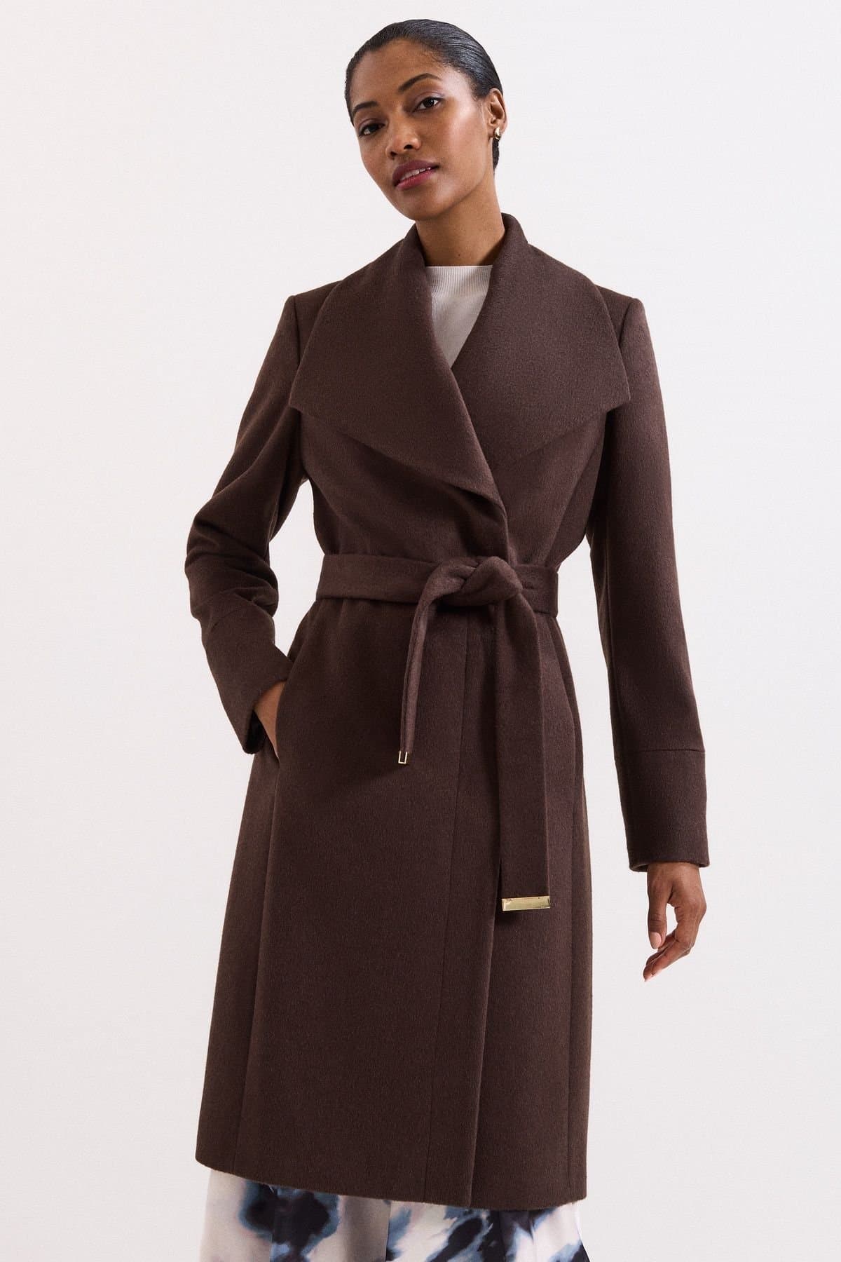 Phase Eight Phase Eight Dark Brown Wool-Blend Belted Coat