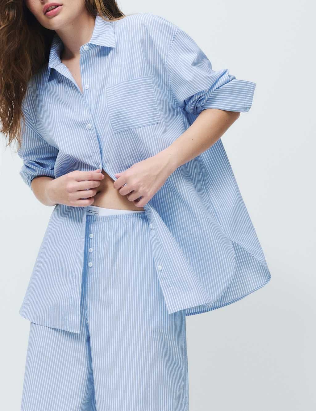 Marks & Spencer M&S Blue Striped Pyjama Shirt