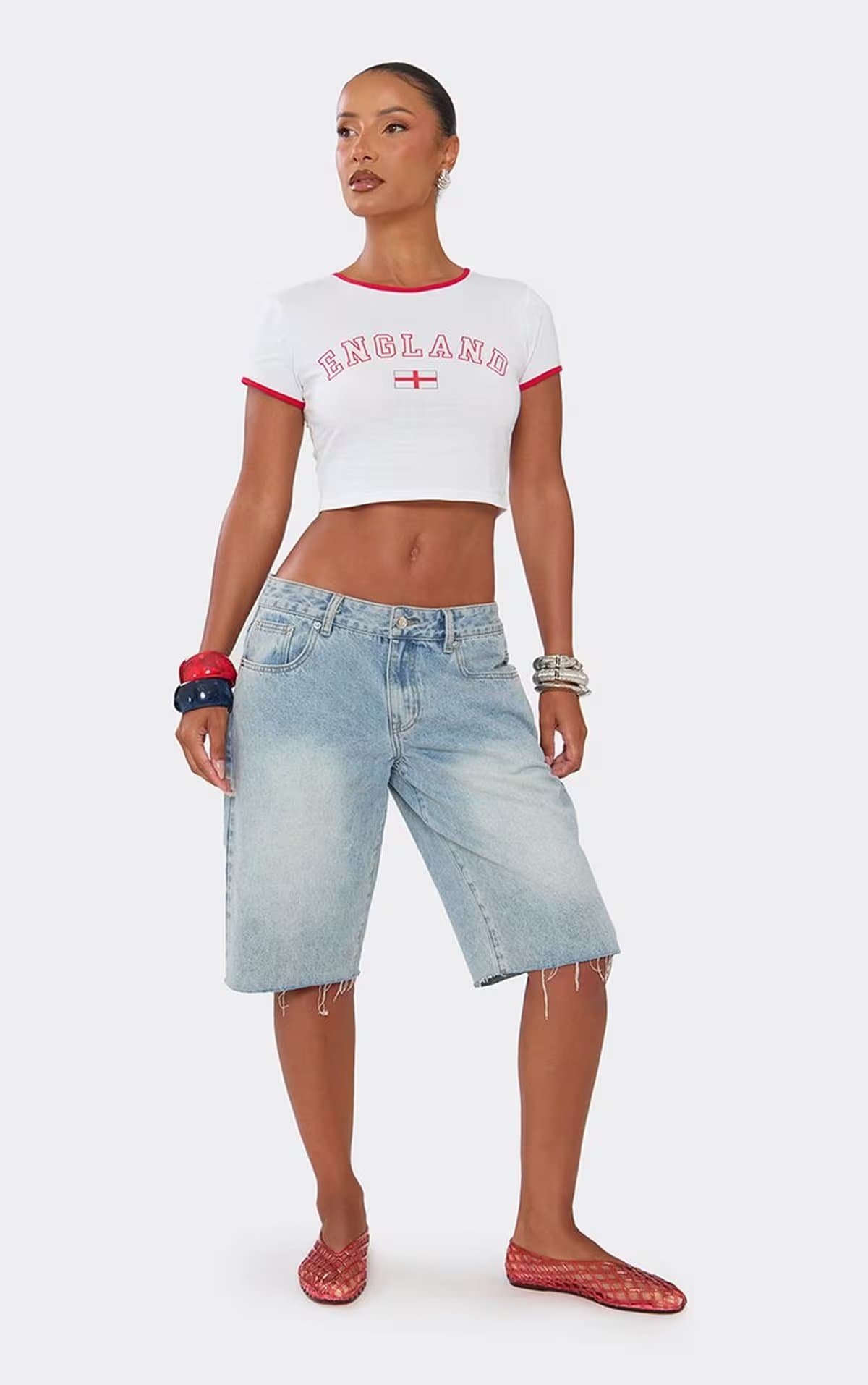 EGO Short Sleeve Contrast England Graphic Football Top In White, Women's Size UK XS