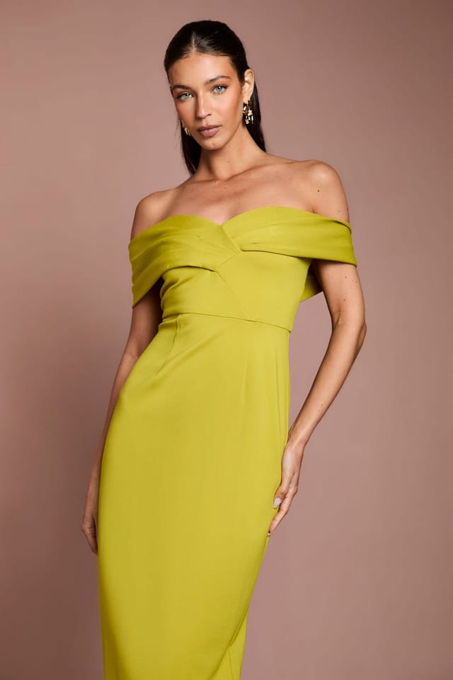 Coast Coast Women's Bardot Ponte Column Midi Dress in Lime - 2