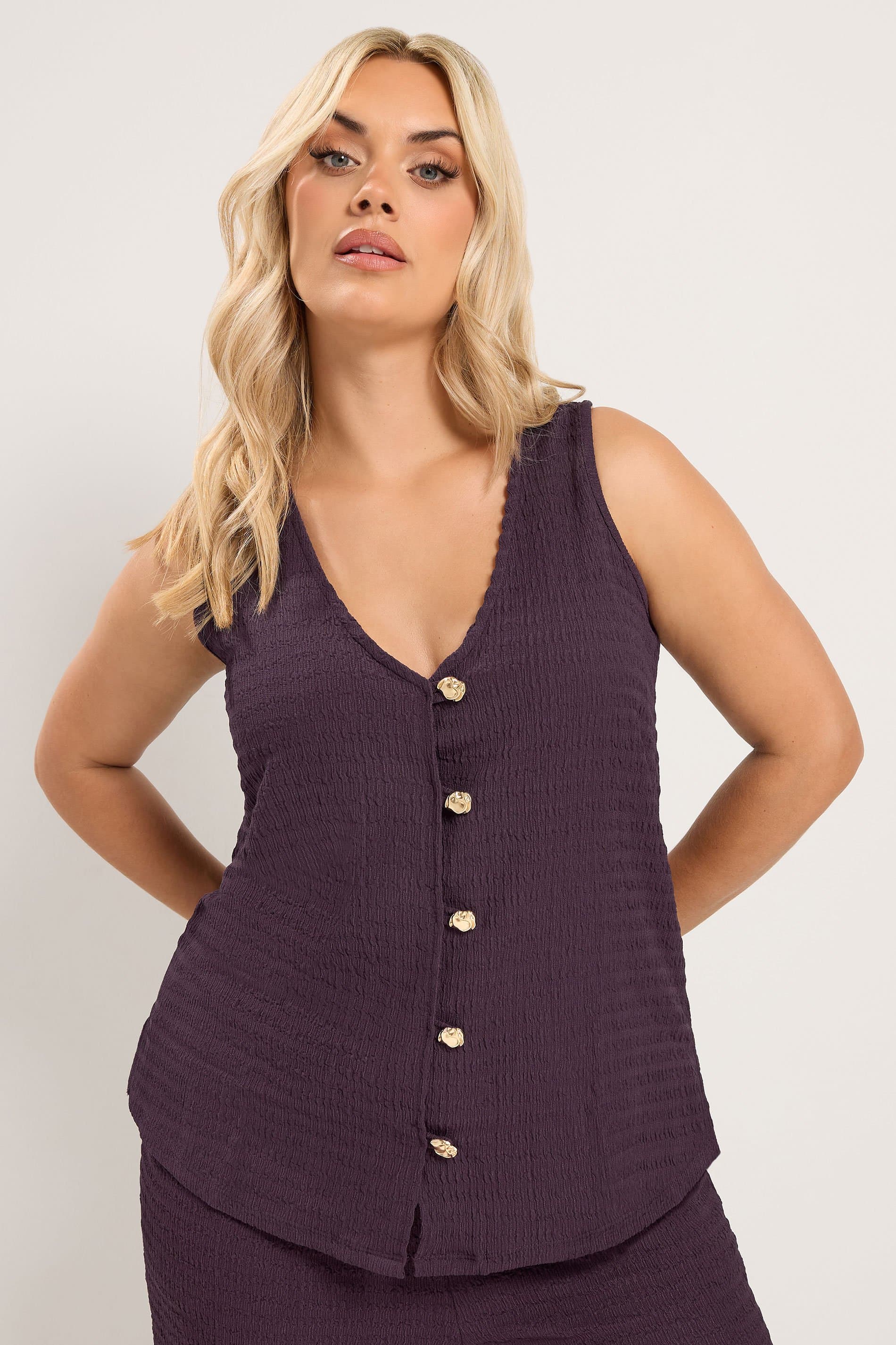 Yours Plus Size Purple Textured Waistcoat