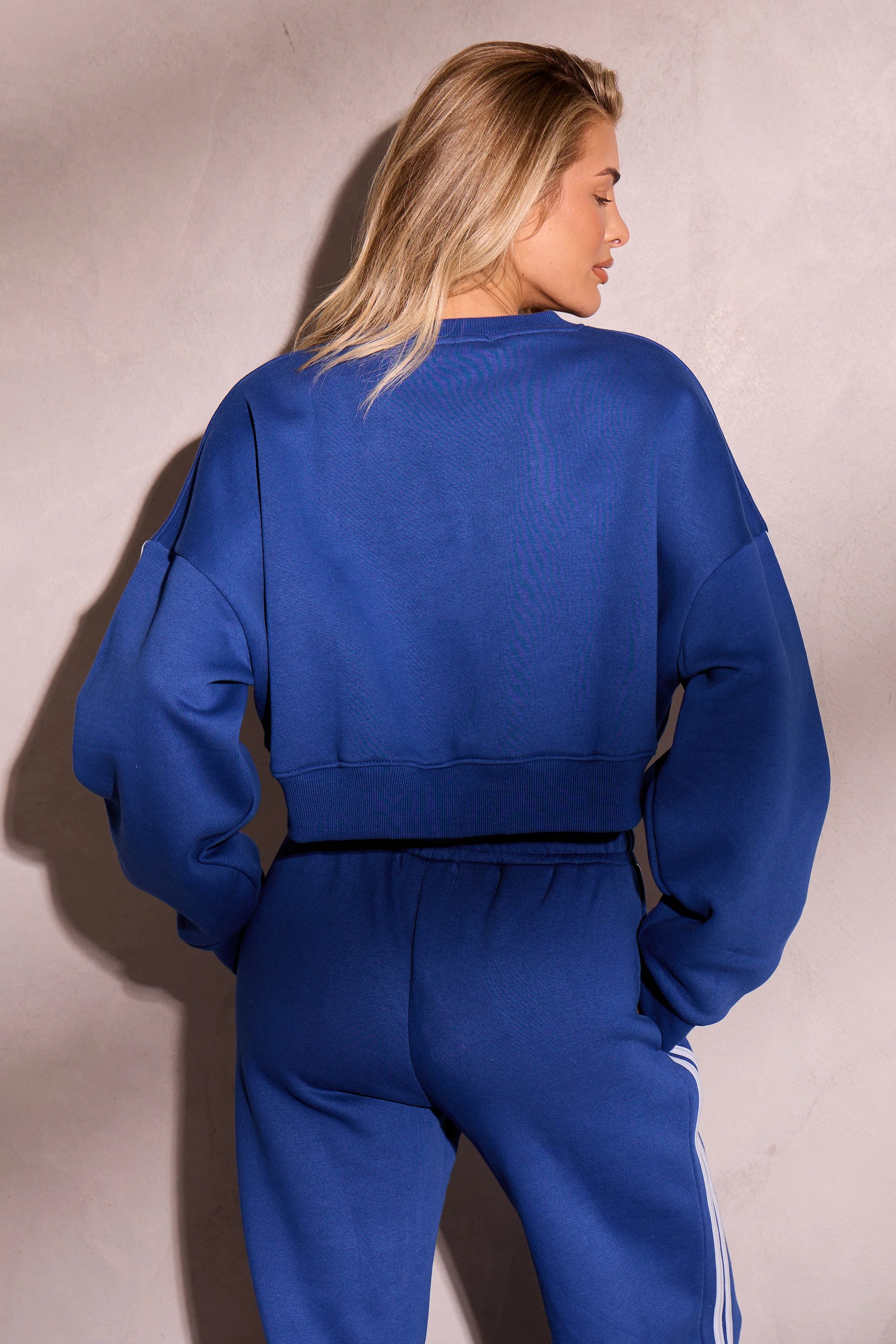 Kaiia Kaiia Studio Side Stripe Cropped Sweatshirt Victory Blue & Dusty Blue - 4