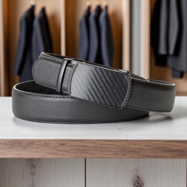 Woodland Leathers Woodland Leathers Men's Men's Ratchet Belt, Adjustable No-Hole 1.25" Dress Belt in Black - 2