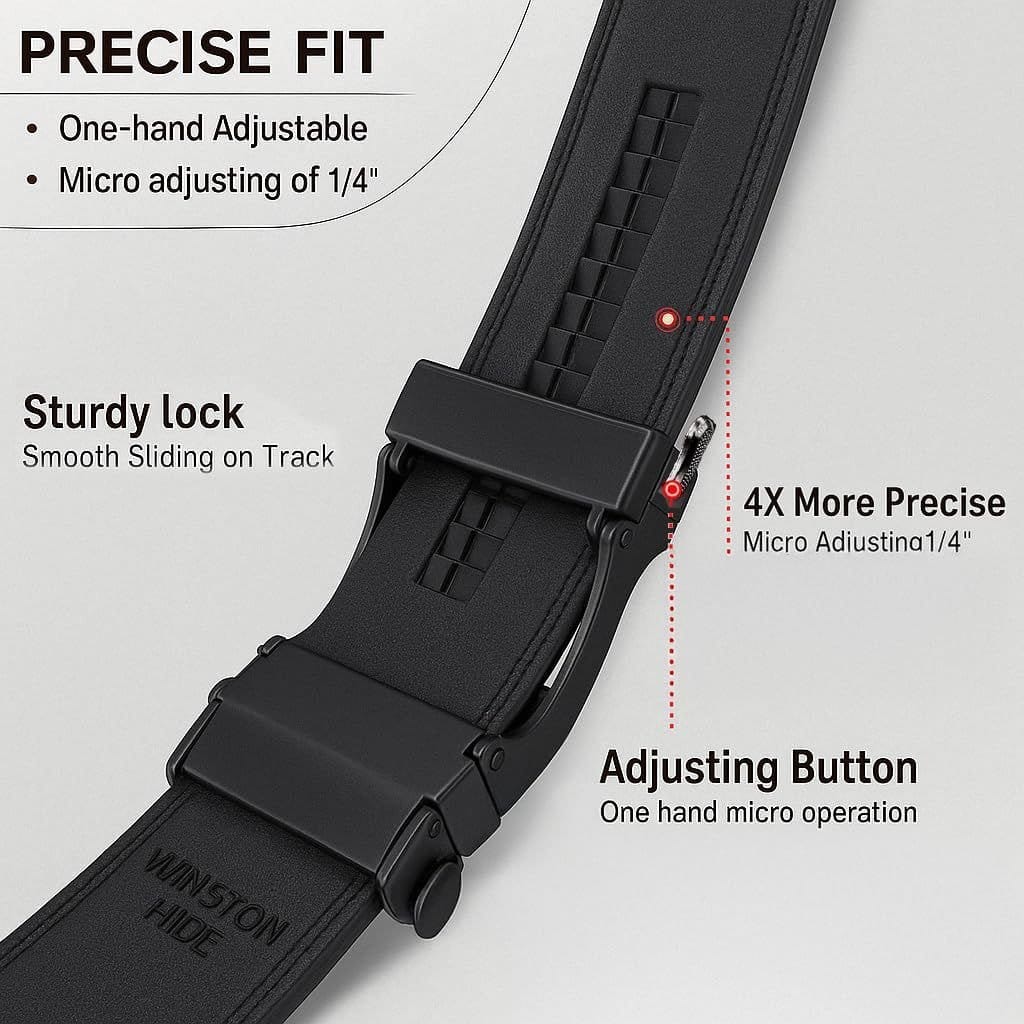 Woodland Leathers Woodland Leathers Men's Men's Ratchet Belt, Adjustable No-Hole 1.25" Dress Belt in Black - 4