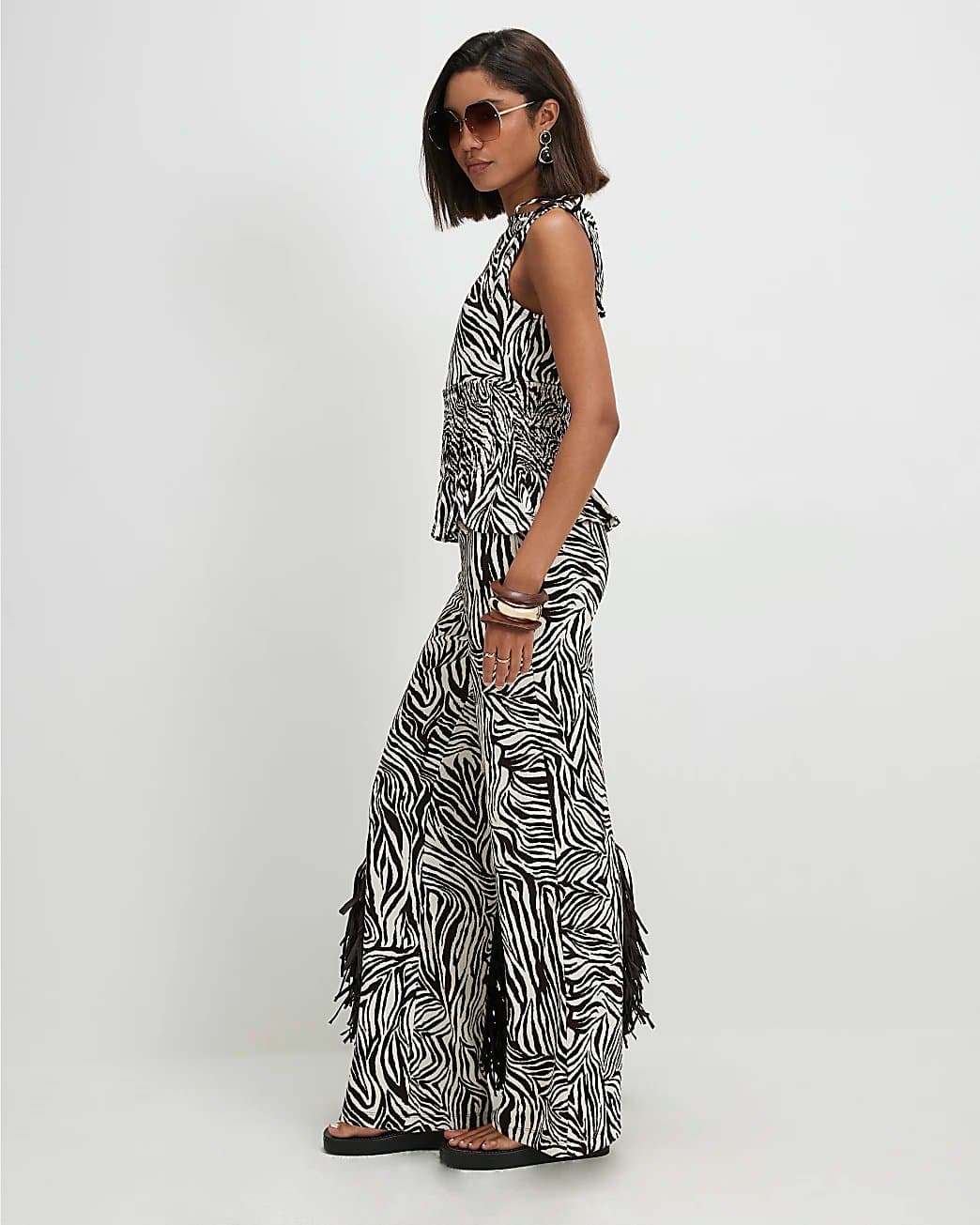 River Island River Island Womens Brown Zebra Print Wide Leg Trousers