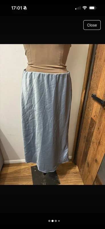 ASOS Design baby blue pastel satin silky elastic waist midi skirt size 10 - 1