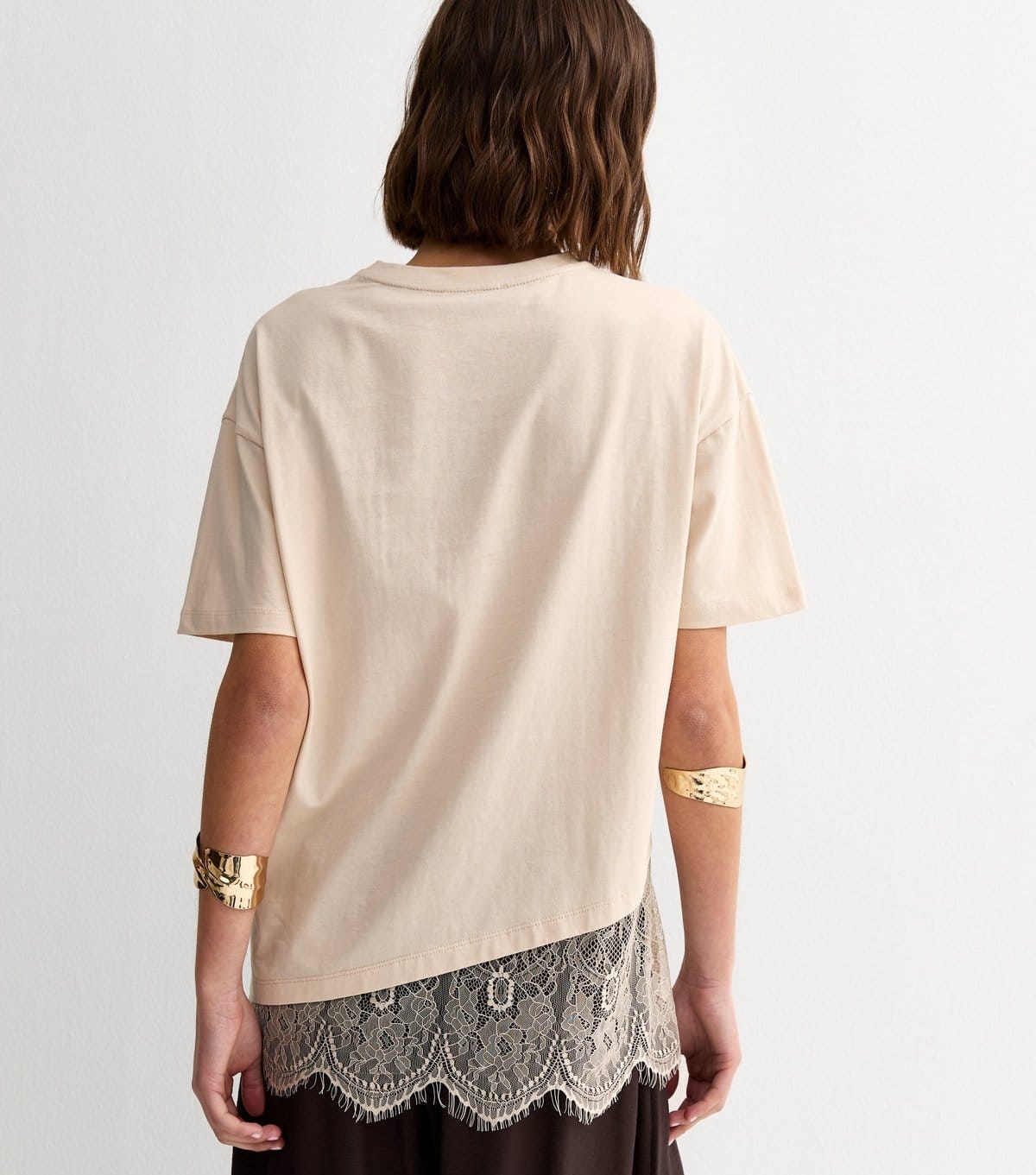 New Look Women's Stone Cotton Scalloped Lace T-Shirt New Look - 4