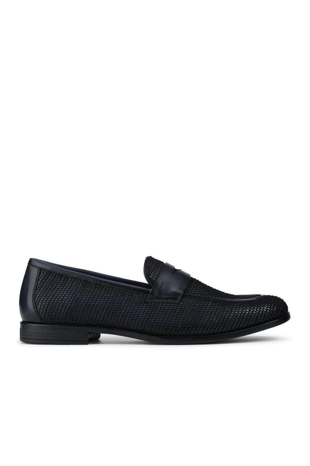 Jones Bootmaker Jones Bootmaker Men's Rogelio Smart Leather Woven Penny Loafers in Navy - 2