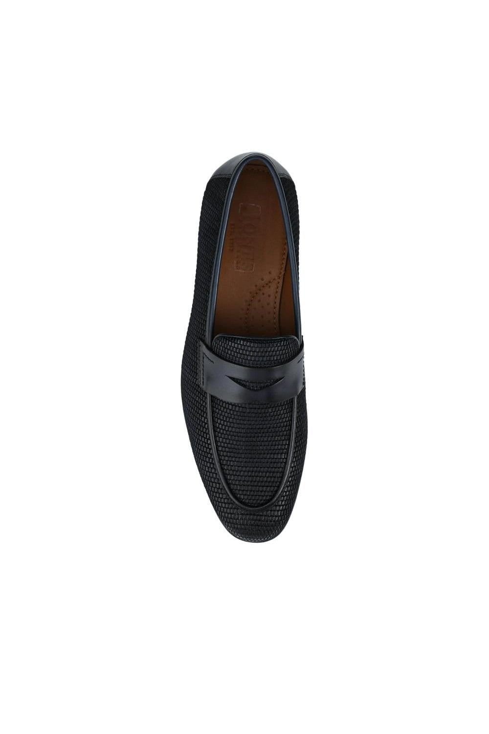 Jones Bootmaker Jones Bootmaker Men's Rogelio Smart Leather Woven Penny Loafers in Navy - 4