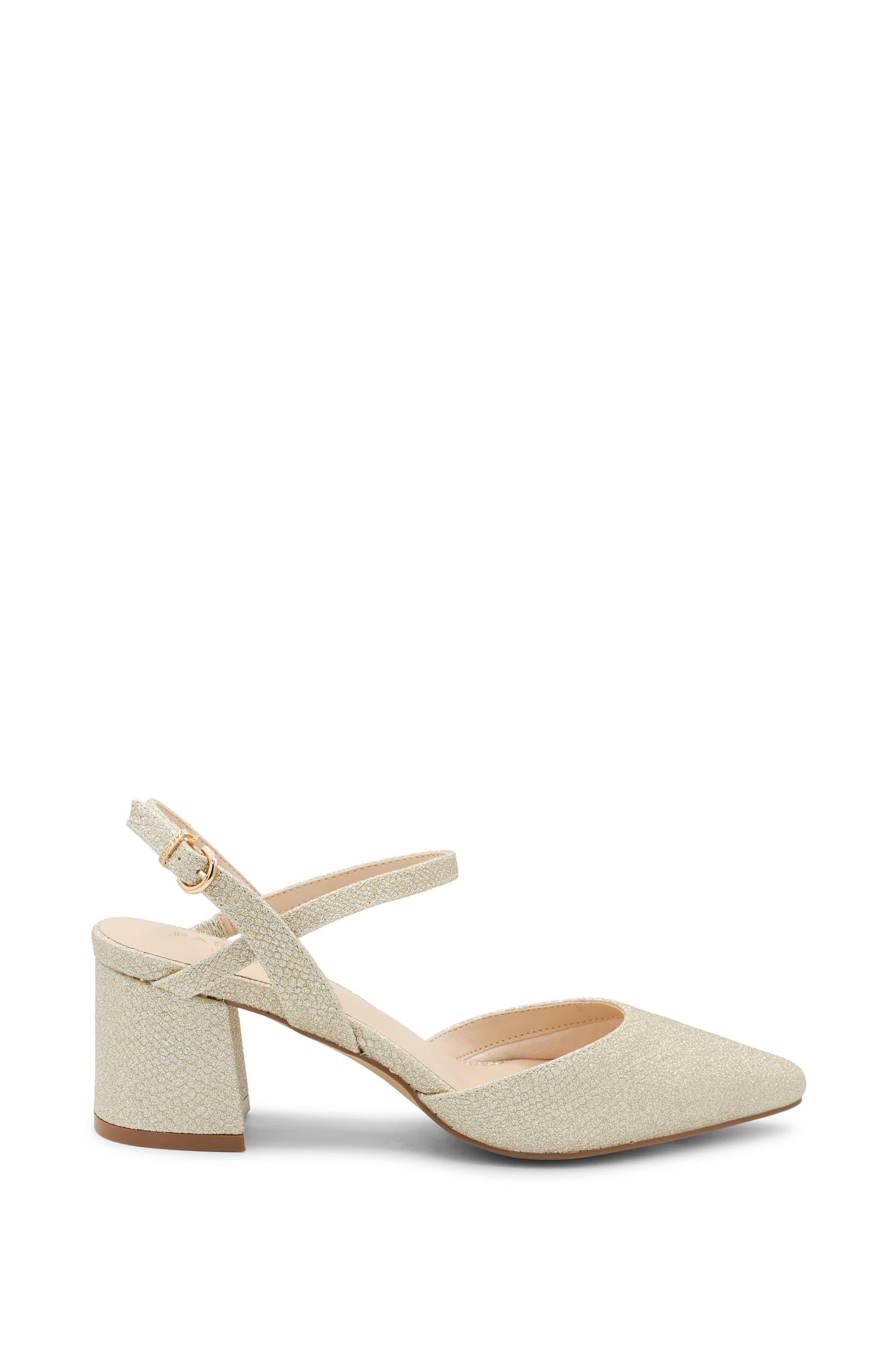 Paradox London Paradox London Women's Kendra Mid Block Heel pointed Court Shoe in Gold