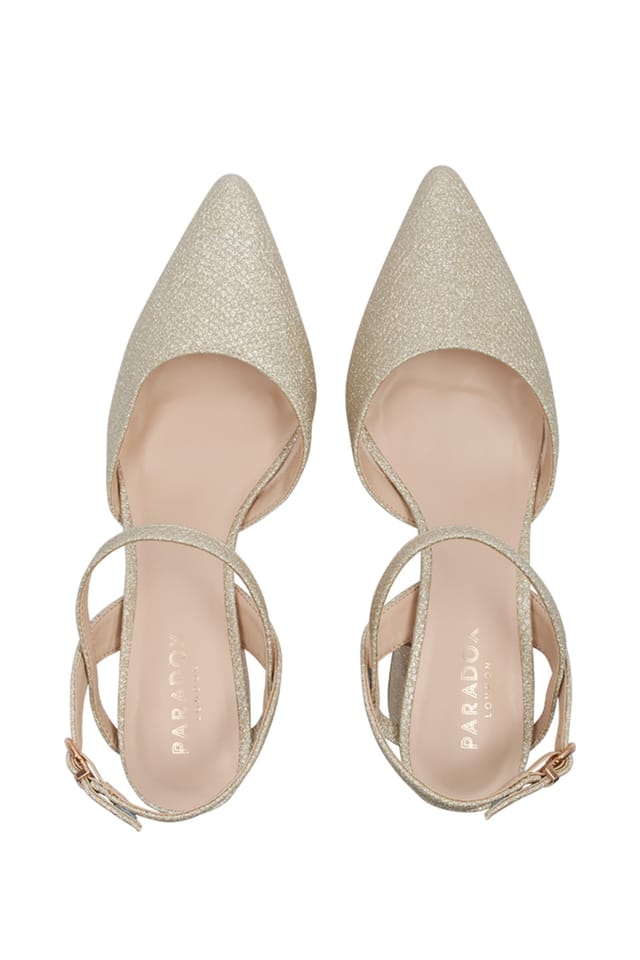 Paradox London Paradox London Women's Kendra Mid Block Heel pointed Court Shoe in Gold - 3