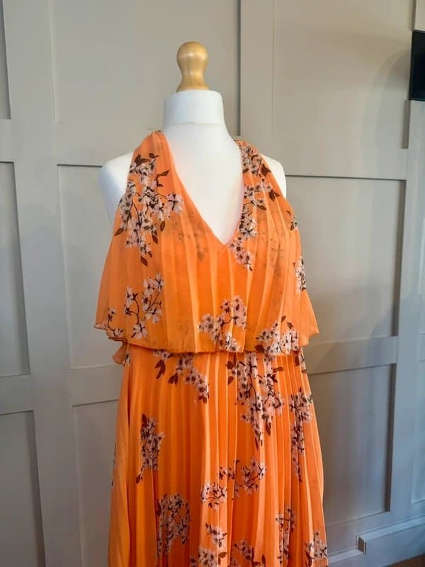 ASOS ASOS Orange Halter Neck Pleated Midi Dress BNWT | Wedding Guest Races Occasion Floral