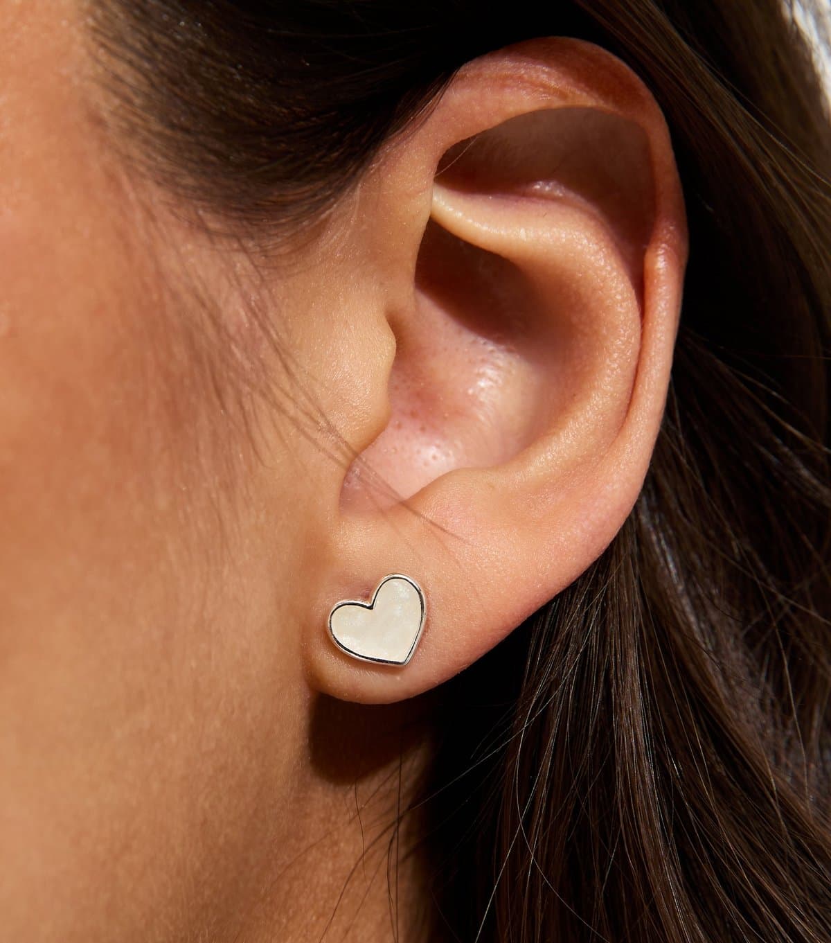 New Look Silver Tone White Mini Heart Stud Earrings New Look