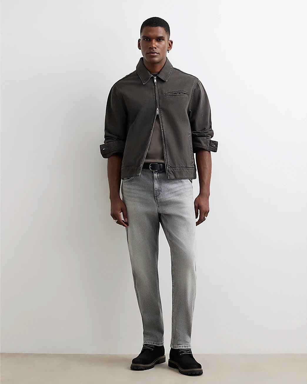 River Island Mens River Island Grey Tapered Fit Stretch Jeans