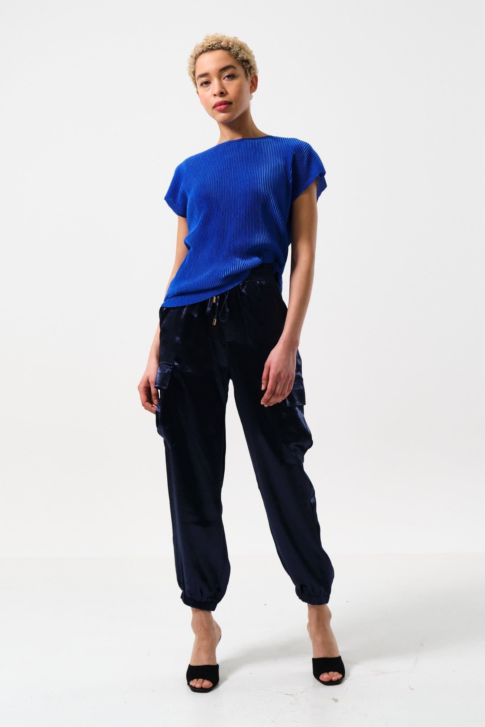 Louche Louche Women's Chava Satin Cargo Pant in Navy in Blue
