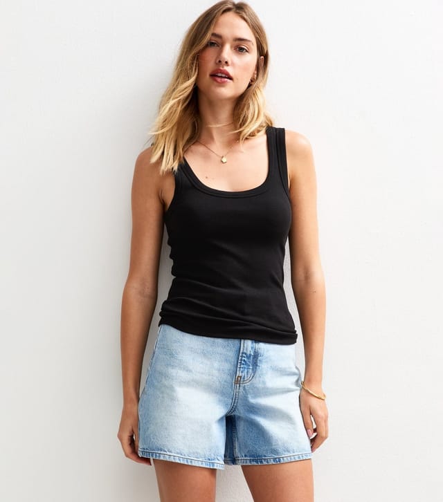 New Look Women's Black Wide Strap Scoop Neck Ribbed Vest New Look - 2