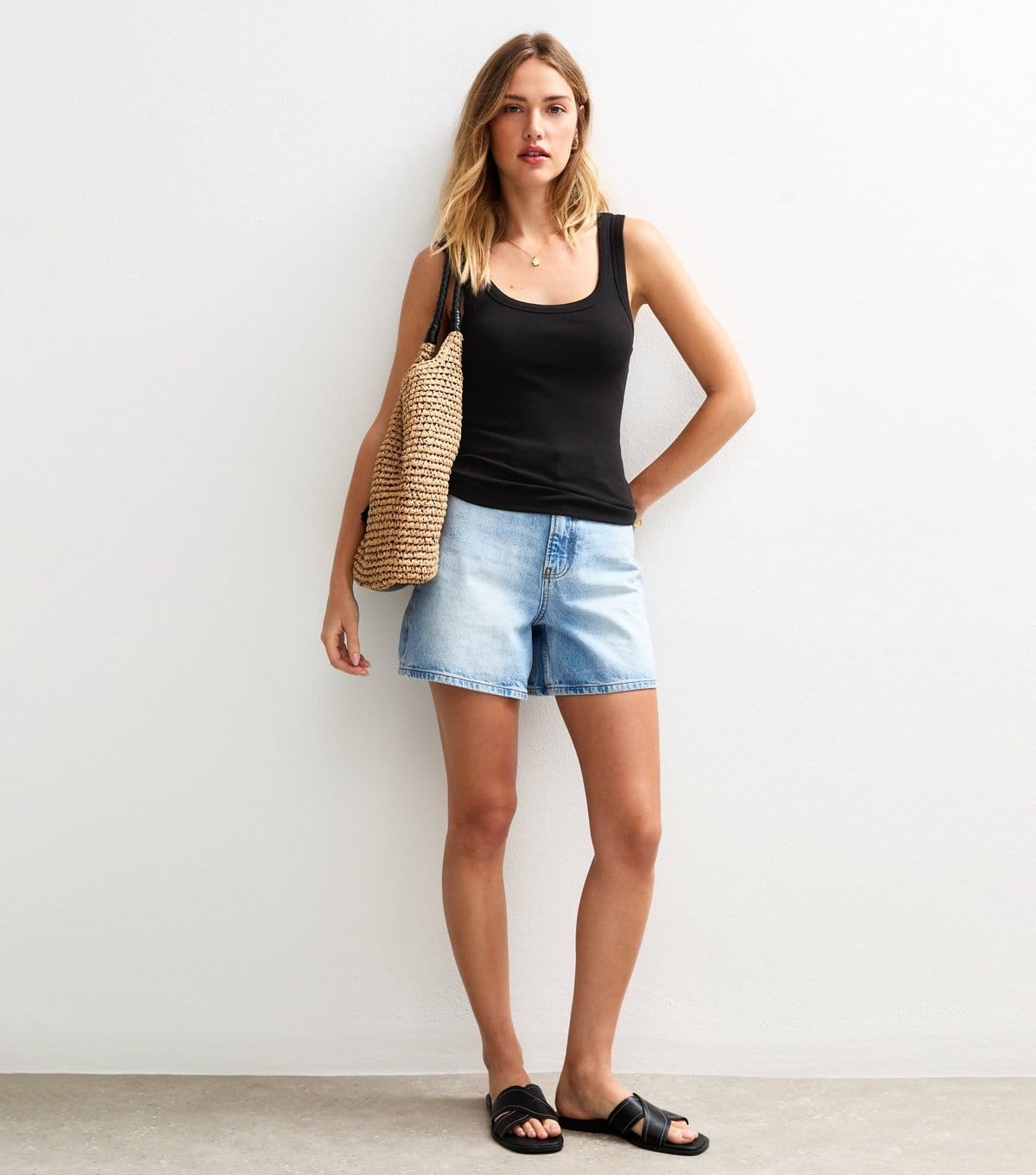 New Look Women's Black Wide Strap Scoop Neck Ribbed Vest New Look - 4