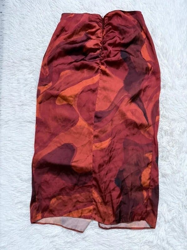 ASOS ASOS luxe satin drape front midi skirt brown swirl print uk size 12