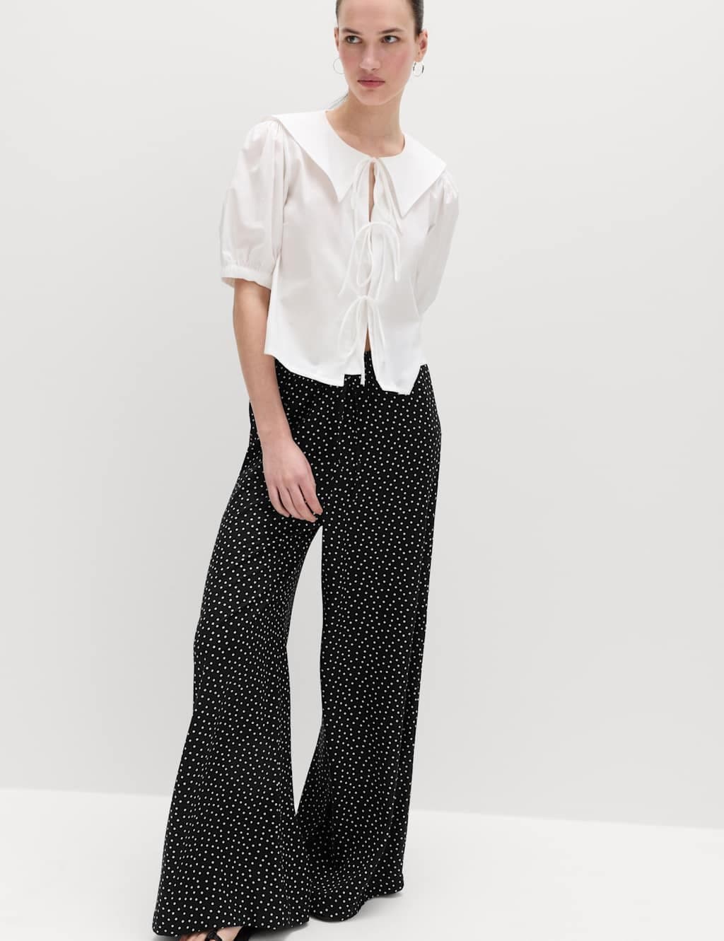 Marks & Spencer M&S Printed Pull-On Wide Leg Trousers Black Mix