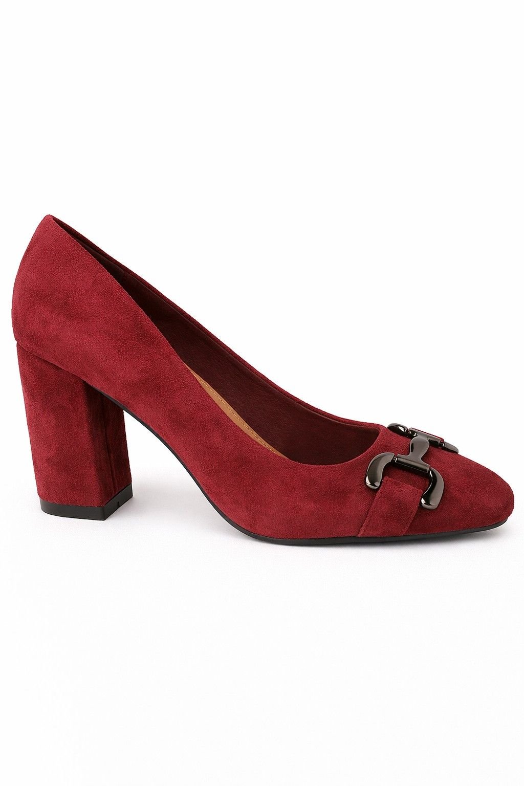 Spot On Spot On Women's Block Heel Court Shoes with Metal Horsebit Detail in Burgundy - 1
