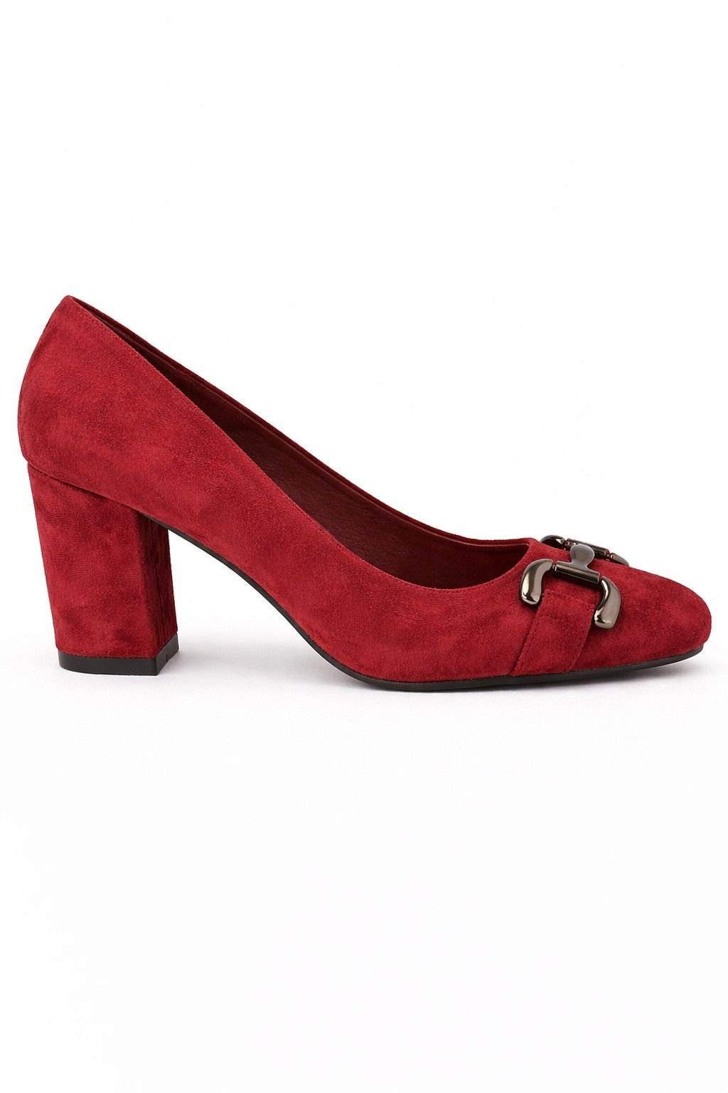 Spot On Spot On Women's Block Heel Court Shoes with Metal Horsebit Detail in Burgundy - 2