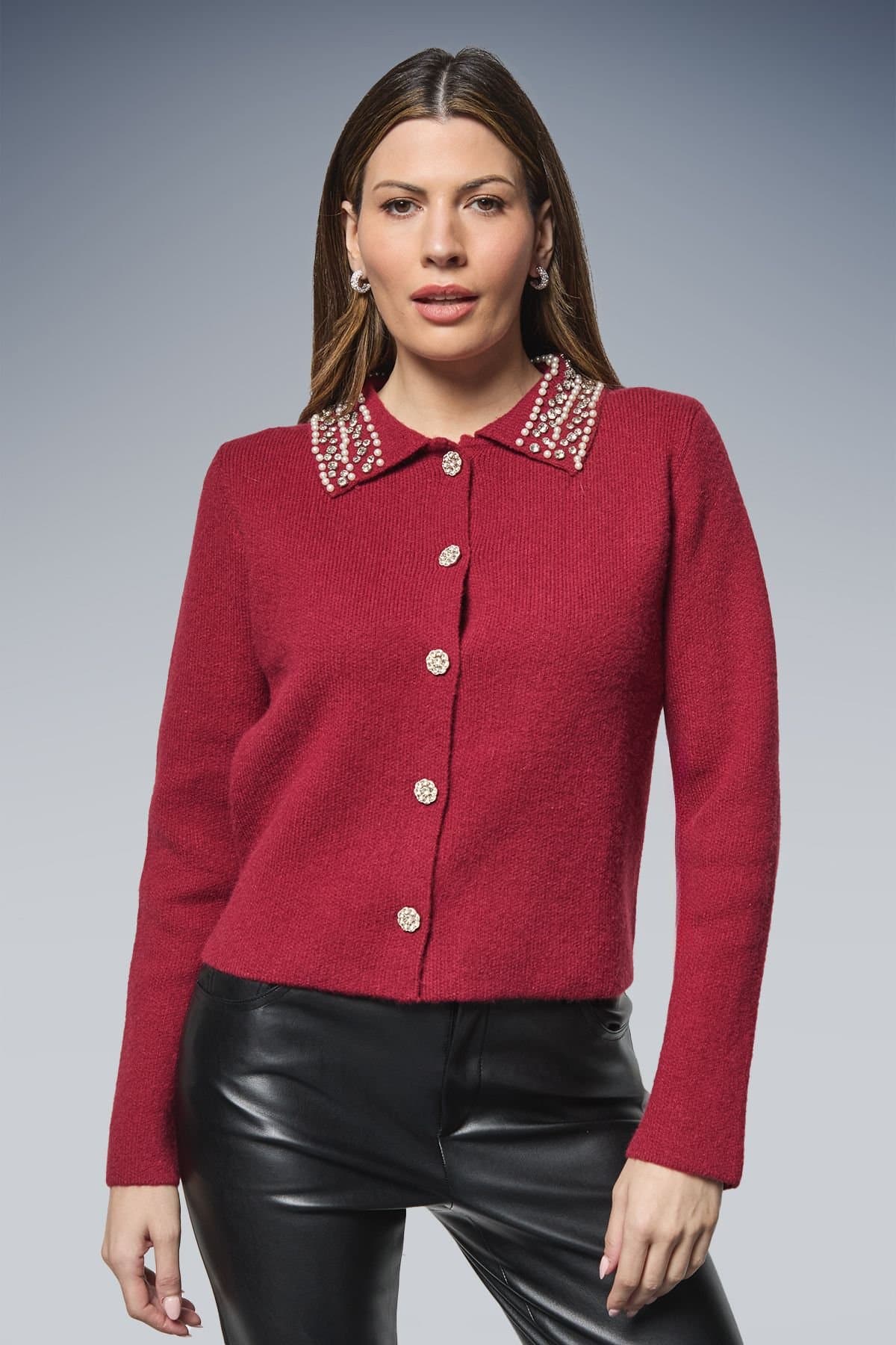 Wallis Wallis Women's Embellished Collar Cardigan in Red