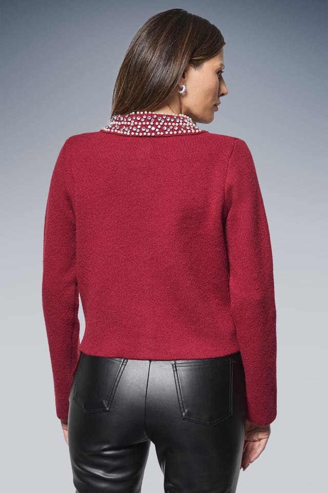 Wallis Wallis Women's Embellished Collar Cardigan in Red - 3