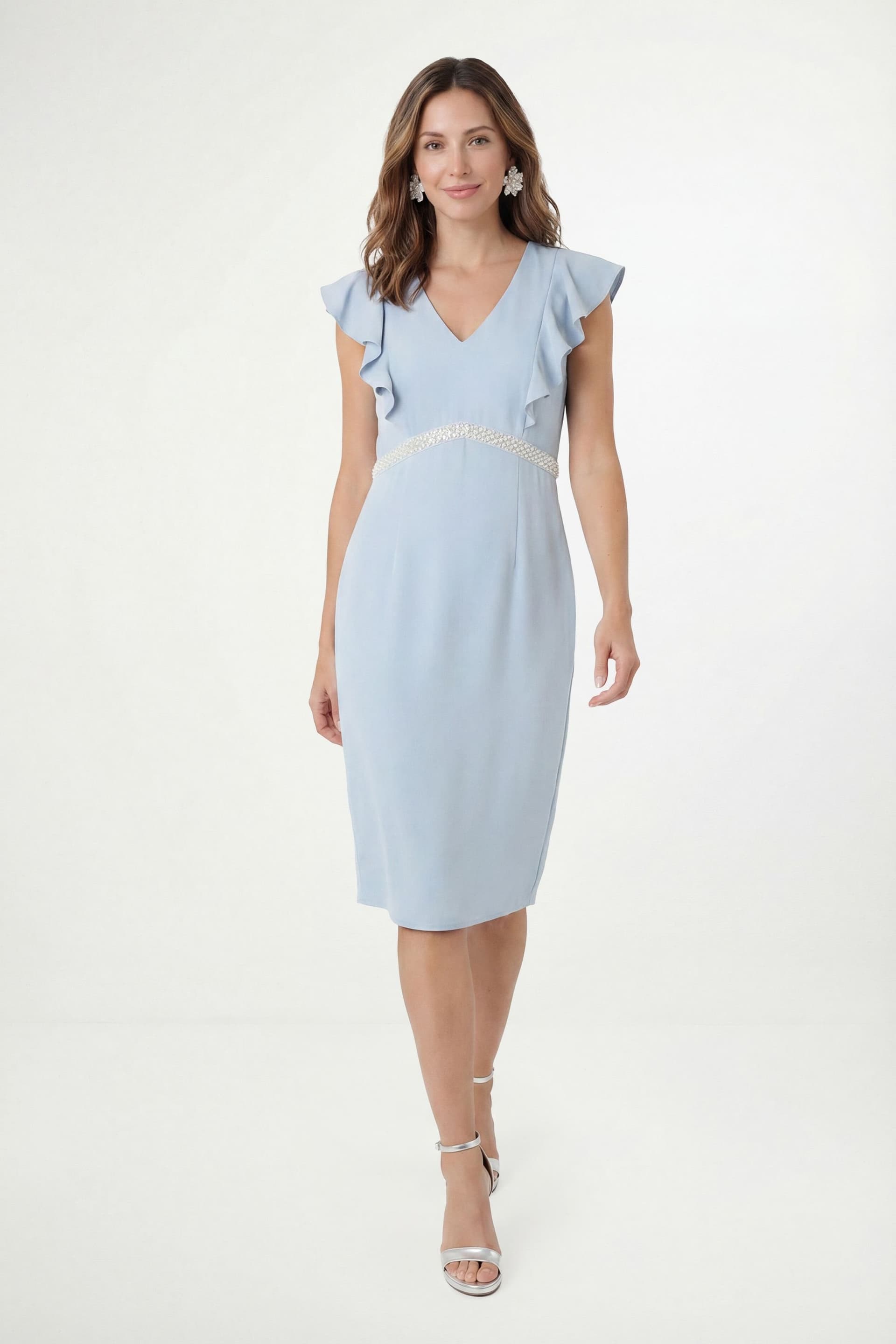 Wallis Wallis Women's Petite Crepe Embellsihed Pencil Dress in Blue