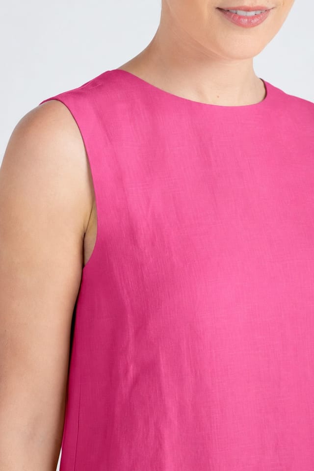 Kettlewell Kettlewell Women's Sleeveless Linen Shift Dress in Fuchsia - 3