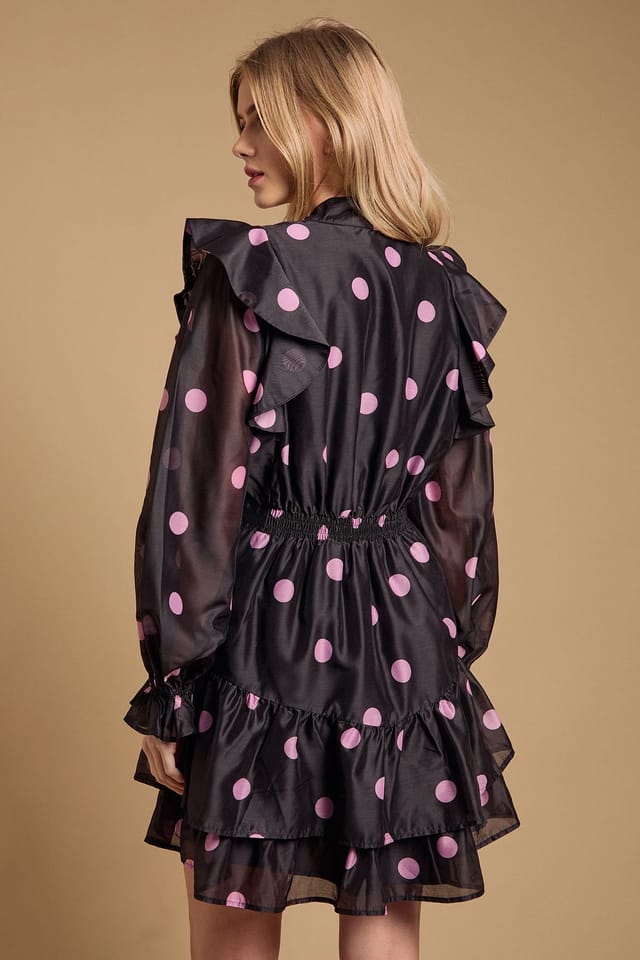 Oasis Oasis Women's Tie Neck Ruffle Fit & Flare Mini Dress in Black - 3