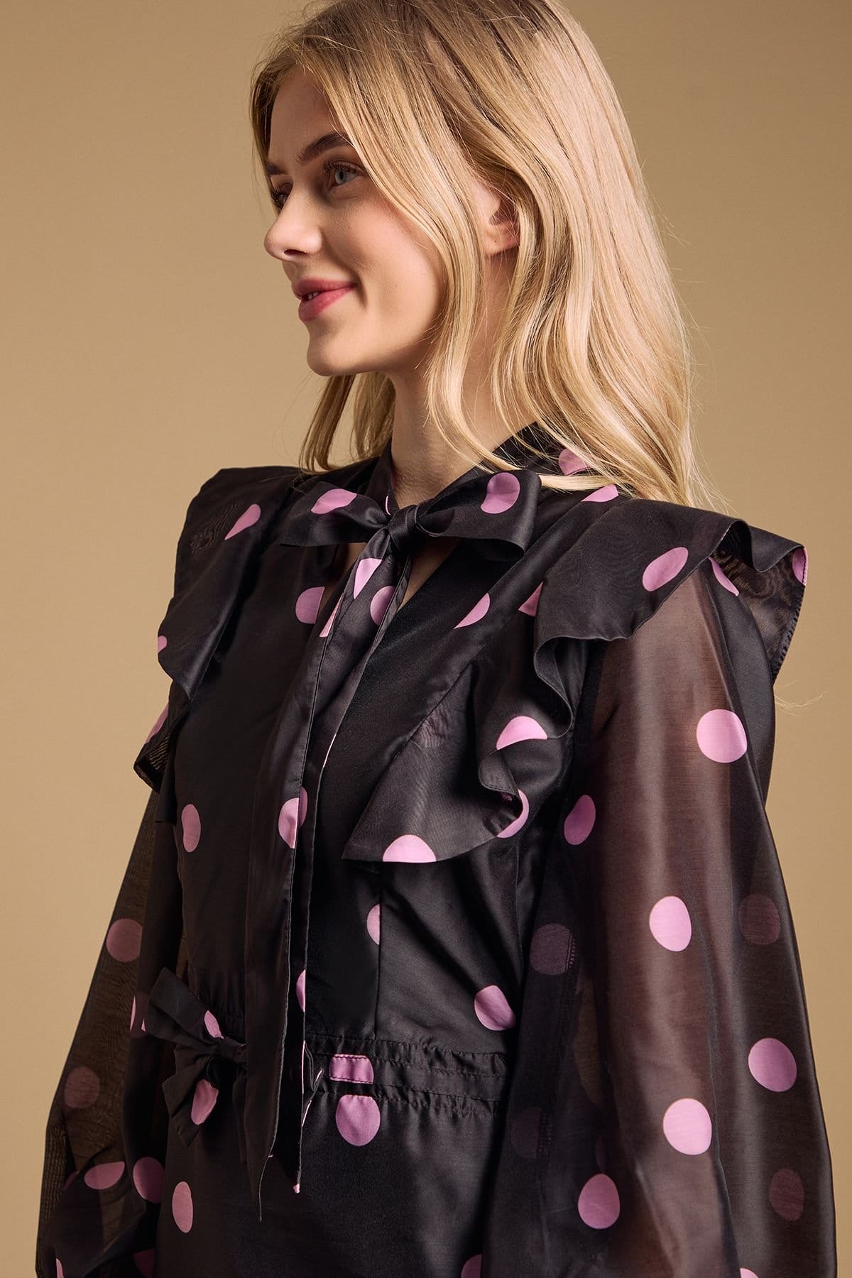 Oasis Oasis Women's Tie Neck Ruffle Fit & Flare Mini Dress in Black - 4