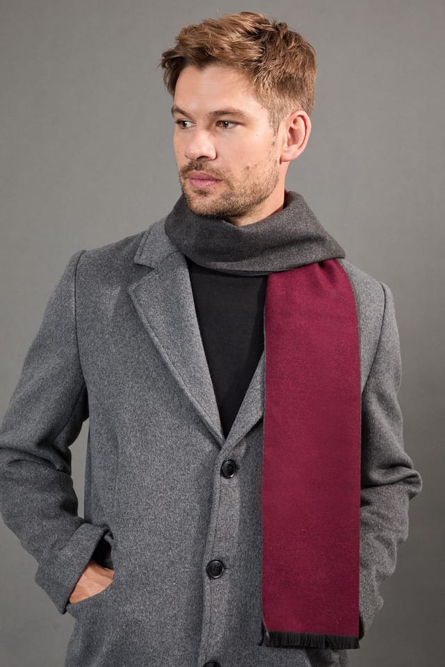Burton Burton Men's Burgundy Charcoal Knitted Scarf in Orange - 2