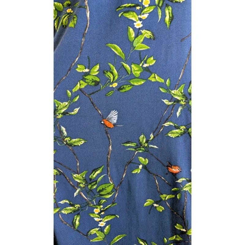 Oasis Blue Birds Print Jersey Midi Dress Short Sleeves