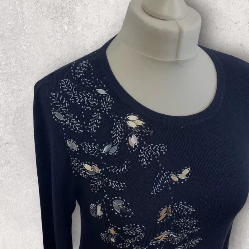 Clements Ribeiro Clements Ribeiro Womens Black Navy Embellished Jumper Dress UK 10