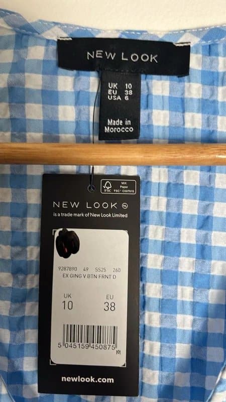 New Look New look - summer checked dress - lightweight fabric 0 size 10 - blue/ white
