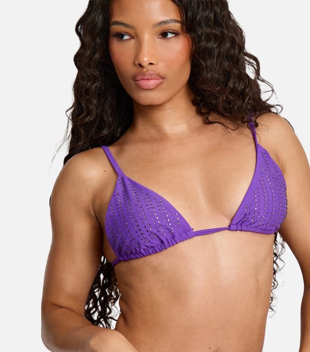 Public Desire Women's Dark Purple Diamanté Detail Bikini Top Public Desire New Look - 2