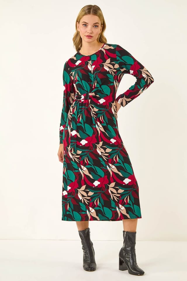 Dusk Dusk Women's Floral Print Stretch Midi Dress - 2